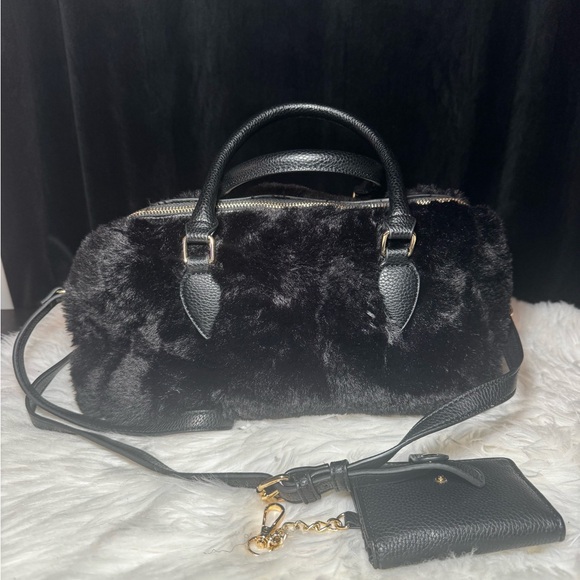 Rachel Roy Black Faux Fur Bag with Card Case - Picture 6 of 9